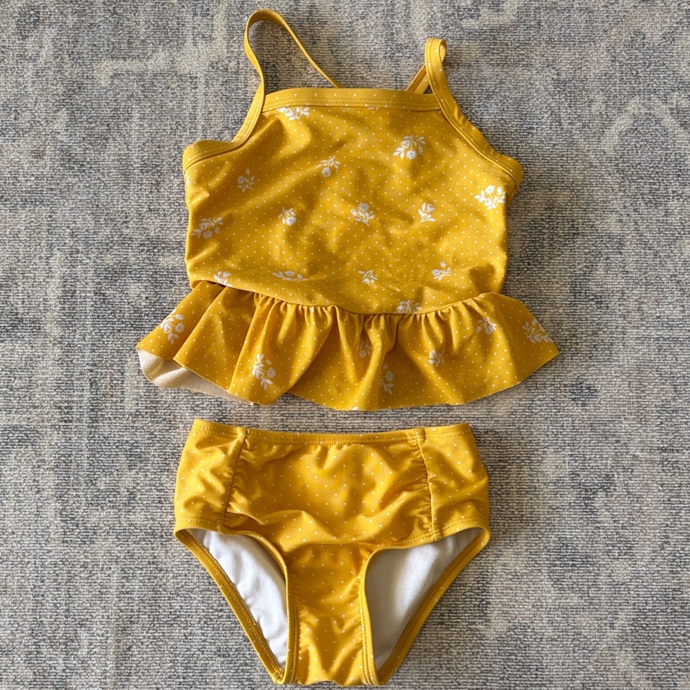 Cat & Jack Mustard Floral Ruffle Tankini Top